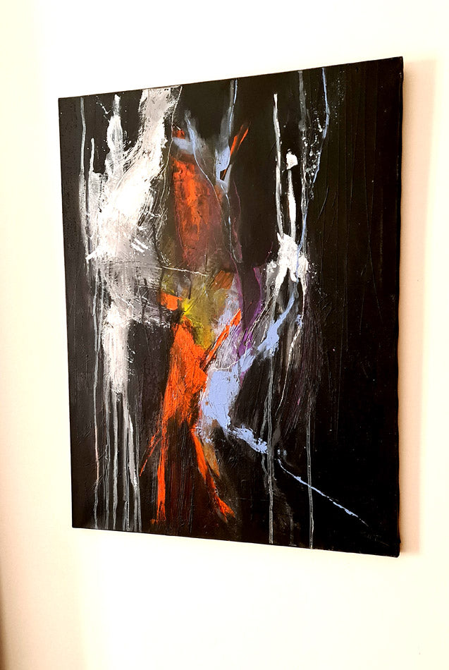 Les filandres - peinture abstraite fond noir sur toile 60x80cm