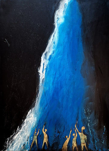 peinture acrylique, fond noir et bleu 100x73cm
