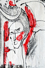 Charger l&#39;image dans la galerie, La double vue - dessin visages peinture traits noirs  sur toile -passe partout 24x30cm
