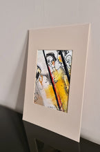 Carregar imagem no visualizador da galeria, Promesse -peinture personnages jaune et blanc- passe partout blanc 20x30cm
