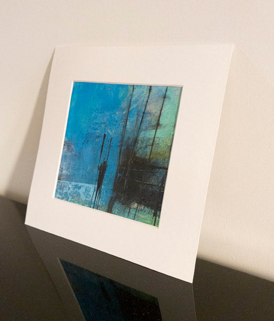 Impression - peinture abstraite bleu et noir, passe partout 20x20cm