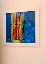 Charger l&#39;image dans la galerie, Biblio - peinture fond bleu silhouettes noires- cadre  30x30cm
