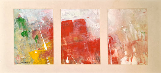 Présence diaphane - peinture abstraite triptyque sur papier, passe partout 23x50cm