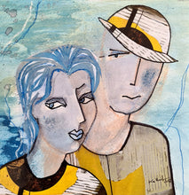 Charger l&#39;image dans la galerie, Concordance - portrait couple bleu et jaune - 20x20cm-cadre

