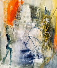 Charger l&#39;image dans la galerie, Plein soleil -peinture abstraite sur papier jaune-orangé -passe-partout blanc 65x50cm
