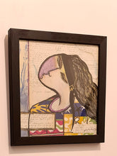 Charger l&#39;image dans la galerie, Les écrits - portrait technique mixte 20x20cm avec cadre noir en bois
