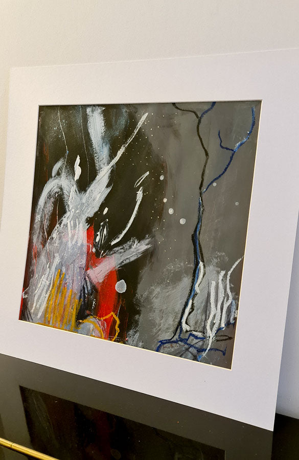 Tableau abstrait Poussière de fée par Kellestom - Peinture expressive contemporaine noir, rouge et blanc
