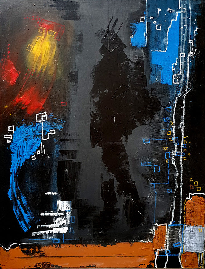 Prédominance - peinture abstraite fond noir sur toile 73x81cm